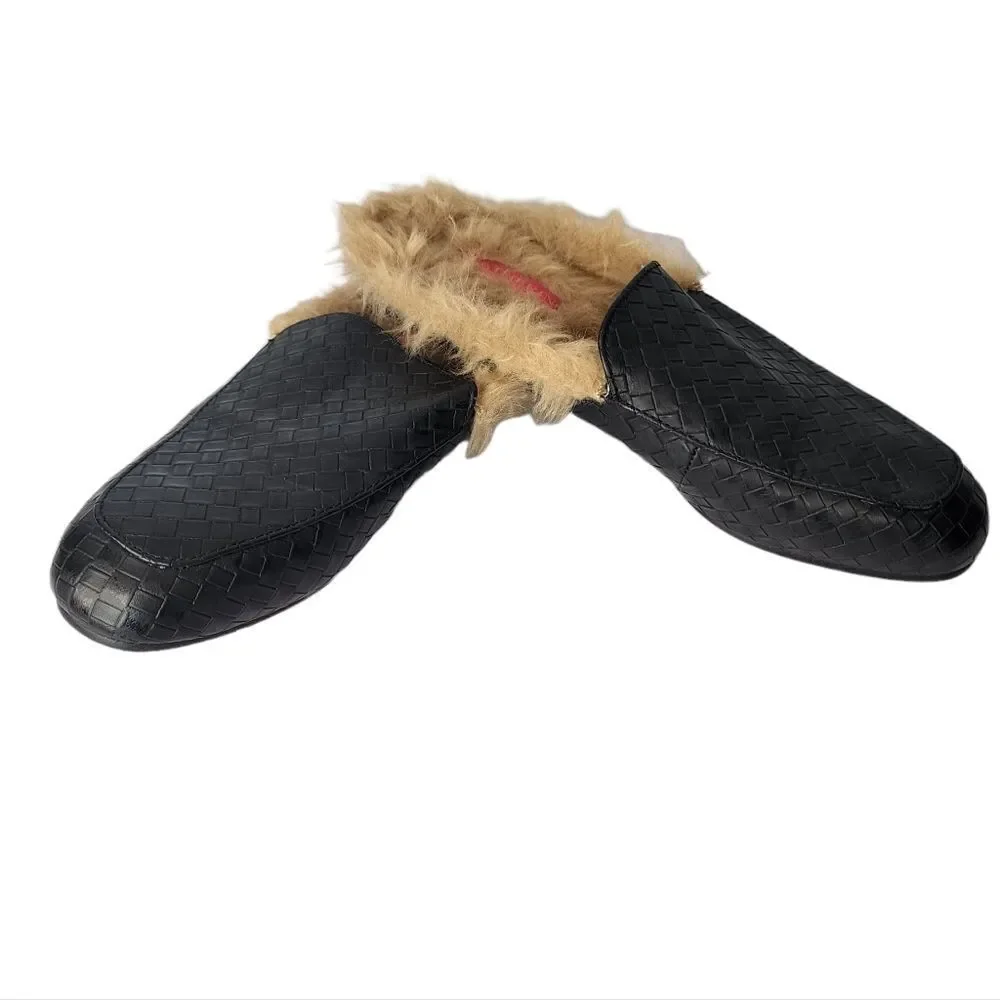 Catherine Malandrino Marja Faux Fur Woven Vegan Leather Mules 7.5